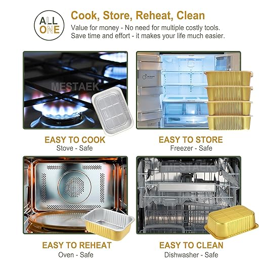 7"x5" Sturdy Foil Pans with Snap-On Lids (5 Pack) | 2X Thicker Heavy Duty Reusable 31oz | Grill Oven Microwavable Multi-Use Pot | Disposable Aluminum Tin for Baking Cooking