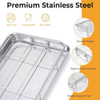 P&P CHEF 16 Inch Baking Cookie Sheet with Rack, 15.4 Inch Air Fryer Basket for Oven, Stackable Rack & 36 Skewers for Cooling, Baking, Roasting, Multifunctional and Utility Set for Kitchen