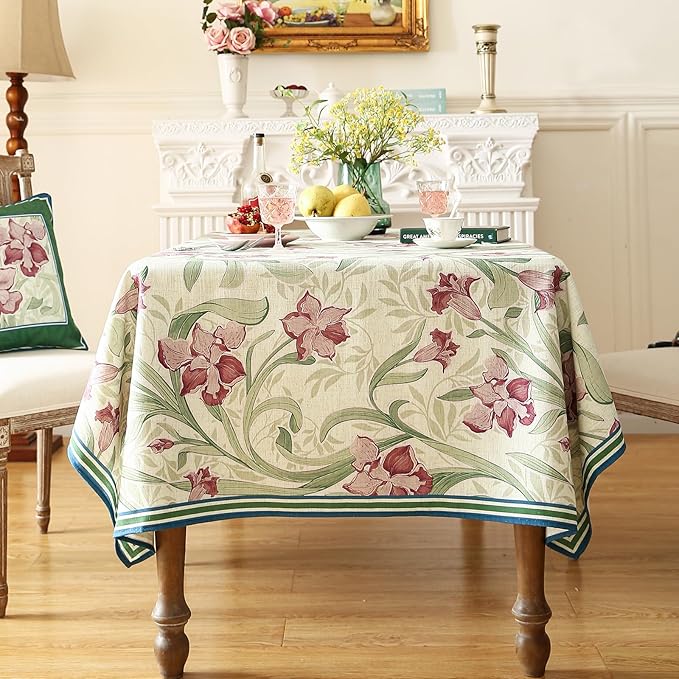 patdrea Designer Green Rectangle Tablecloth,Framhouse Vintage French Violets Pattern Tablecloths,Elegant Floral Table Cover Decor for Kitchen Dining Christmas,Party,Thanksgiving,63"x87"-Tara a