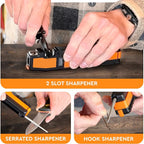 8-in-1 Pocket Knife Sharpener – Guided Diamond Whetstones, Diamond Rod, Leather Strop, 2 Sharpening Slots, Fire-Starter Ferro Rod & Whistle – Outdoor, Yard, Camping by Orange Ninja