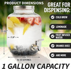 Zulay Kitchen 1 Gallon Cold Brew Coffee Maker – Thick Glass Pitcher with Stainless Steel Filter, Lid & Spout – Large Mason Jar Container Dispenser - Iced Coffee & Sun Tea Brewer for Fridge – Silver