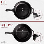 Cuisinel Cast Iron Skillet + Lid - 2-In-1 Multi Cooker - Deep Pot + Frying Pan - 3-Qt Dutch Oven - Pre-Seasoned Oven Cookware - Works for Bread, Indoor/Outdoor, Grill, Stovetop and Induction