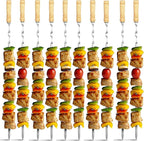 12 Pack Kabob Skewers BBQ Barbecue Skewers Stainless Steel Sticks 23.5 Inch Heavy Duty Large Wide Reusable with Nonslip Wooden Handle Ideal for Shish Kebab Chicken Shrimp and Vegetables