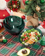bUCLA 12 Pack Clear Green Plastic Serving Bowls - 20 OZ Christmas Angled Serving Bowls Disposable for Chip, Candy, Salad & Fruit - Ideal for X’mas Party