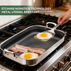 COOKER KING Stainless Steel Nonstick Roasting Pan with Rack, Roaster Turkey Pan Dishwasher and Oven Safe, Compatible with All Cooktops (Rectangular, Large)