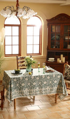 ISAENNE Designer Grayish Green Linen Long Rectangle Tablecloth,Floral Stain Resistant Table Cloth,Fall Vintage Decor Tablecloths for Dining Thanksgiving Kitchen Party,63"*102"-Andrew A