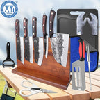XYJ Knife Block Set, Full Tang Knives Set with Magentic Knife Block, Sharpening Stick, Scissors, Cut Resistant Gloves, Utility Vegetable Kitchen Knives, High Carbon Steel Blades, Pakkawood Handle