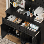67.7 Inch Farmhouse Pantry Storage Cabinet with Sliding Barn Doors, 2 Drawer Farmhouse Coffee Cabinet with Adjustable Shelf, Side Board with Buffet Cupboard for Livingroom Kitchen, Black