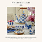 MACKENZIE-CHILDS Enamel Tea Kettle, Stylish Tea Kettle for Stovetop, Blue-and-White Royal Check, 2 Quarts