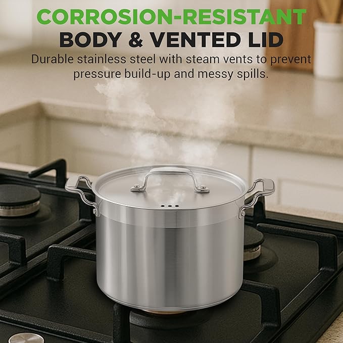 NutriChef 8 Qt Heavy-Duty Stockpot with Stainless Steel Lid - Induction Compatible Cooking Pot, Ideal for Soups and Stews
