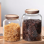 MOLFUJ 2000ML 66FL Oz Glass Storage Container with Wood Lid Large Decorative Organizer Bottle Canister Pantry Jar with Air Tight Wooden Lid for Food Coffee Candy Cereal Rice Flour Pop Spaghetti