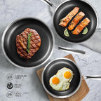 Innerwell 6 Piece Stainless Steel Frying Pan Set with Lids, Nonstick Honeycomb Frying Pan Set, 3pcs W/Stay Cool Handle, Skillet Works Pan for Cooking with Induction, Gas, Ceramic & Electric Stovetops