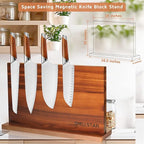 Modern Acacia Magnetic Knife Block Holder 16 x 10 Inches, Extra Large Dual-Sided Strong Magnet Wood knives Stand, Luxurious Kitchen Counter Rack Organizer for a Stable and Stylish Cutlery Display