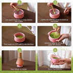HELPLX Matcha Whisk Set 10-Piece Japanese Matcha Kit with BowlWhisk & Holder2 Tea CupsBamboo ScoopSpoonSifterScoop Rest & Tea Towel – Pink Matcha Tea Set for Ceremony or Daily Use
