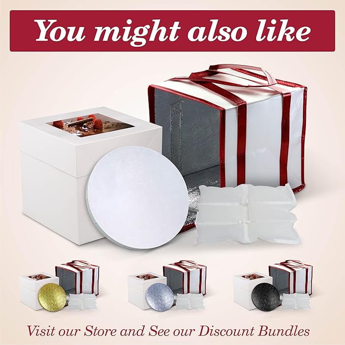 Cakebon Cake Boxes with Boards - 8 Inch Round Cake Drum White (6-pack) - Box With Window for Birthdays, Weddings and Parties