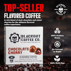 Blackout Coffee Chocolate Cherry Flavored Coffee Pods – Premium Roasted, Smooth Taste, Guilt-Free Indulgence – 18 Count Single-Serve Pods, American Made