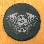 Power & Protection: V-Twin Engine Coasters for Your Ride - Round Slate - Set of 4