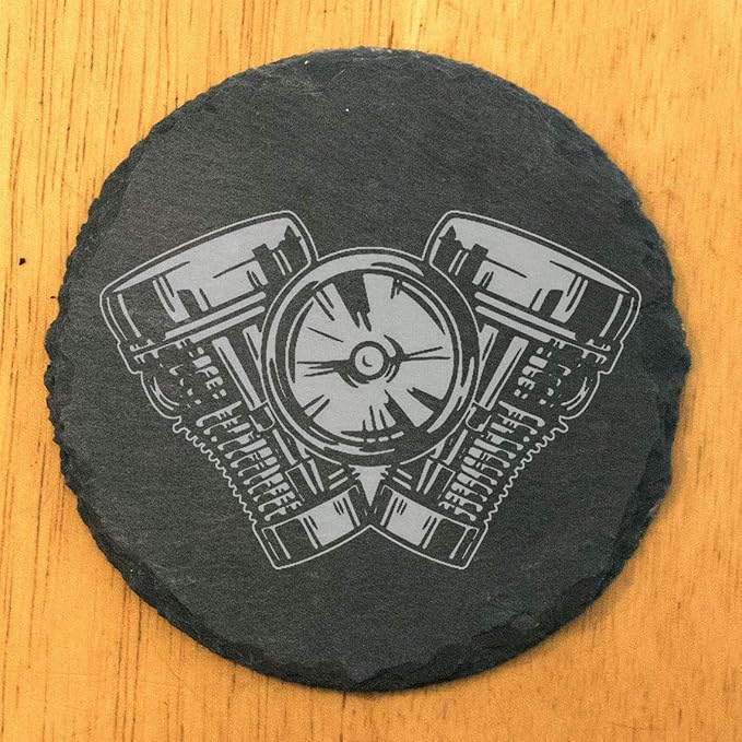 Power & Protection: V-Twin Engine Coasters for Your Ride - Round Slate - Set of 4