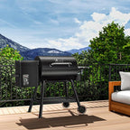KingChii Electric Wood Pellet Grill & Smoker with Side Shelf, 456 SQ.IN Grill Capacity, with PID Temperature Control (180-425°F) for Backyard Camping Bake and Roast, Black