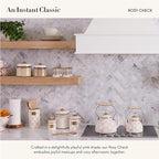 MACKENZIE-CHILDS Rosy Check Enamel Canister, Pink-and-White Kitchen Storage Container with Lid, Demi