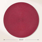 FunWheat Round Braided Placemats Set of 4 Place mats for Dining Tables Woven Heat Resistant Table Mats 15 inch (Wine,4pcs)
