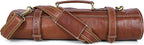 Leather Knife Roll Storage Bag, Elastic and Expandable 10 Pockets, Adjustable/Detachable Shoulder Strap, Travel-Friendly Chef Knife Case (Raven, Leather)