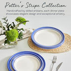 Portmeirion Potter's Stripe Dinner Plate (Set of 4) - 10.5" Earthenware Plates with Classic Striped Rim - Microwave, Dishwasher, Freezer, Oven Safe - Ideal Modern Dinnerware Set (Blue Stripe)