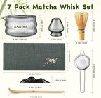 OUTXE Matcha Whisk Set, 7 PCS Matcha Kit for Ceremony, with Clear Matcha Bowl, Spout, Bamboo Whisk& Holder, Stainless Steel Sifter, Japanese Ceremonial Gift for Family/Friend/Macha Lover Starter