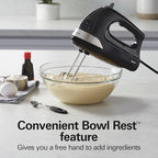 Hamilton Beach 6-Speed Electric Hand Mixer with Whisk, Dough Hooks and Easy Clean Beaters, Powerful 275 Watt Motor, Snap-On Storage Case, Black
