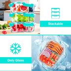 VERONES 5 Pack Glass Meal Prep Containers 2 Compartment Set, 36OZ Airtight Glass Lunch Containers, Glass Food Storage Containers with Lids, for Microwave, Oven, Freezer & Dishwasher Friendly,Green