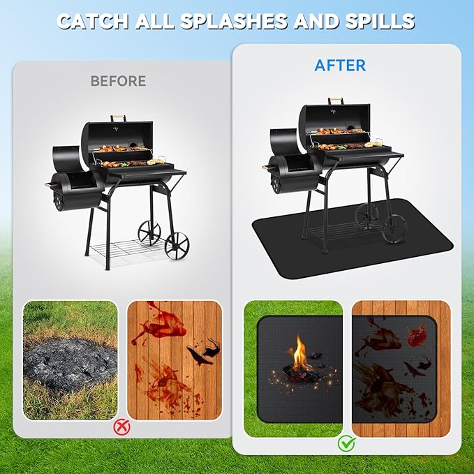 Large 75 x 40 inch Under Grill Mats for Outdoor Grill, Double-Sided Fireproof Deck Patio Protector Mat, Waterproof Oil-Proof BBQ Floor Pad Indoor Fire Pit Fireplace Mat