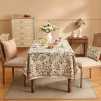 ISAENNE Designer Floral Extra Long Rectangle Tablecloth,French Linen Light Beige Indoor Table Cloth,Fall Wrinkle Resistant Decor Tablecloths for Dining Thanksgiving Kitchen,63"*110"-Flora A