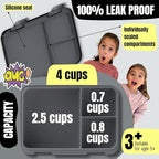 BEARFOOT Kids Lunch Box with Compartments – Compact & Lightweight | Leak-Proof, BPA-Free, Dishwasher & Microwave Safe | Hand-Drawn Design for Preschool, School, Travel (Dinos Black, 4 Cups)