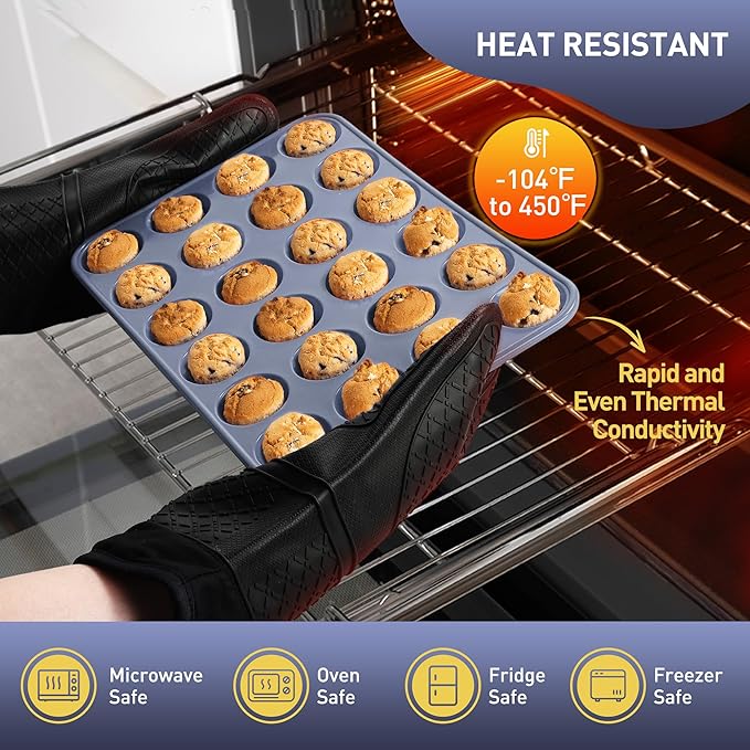 2 Pack 24 Cups Silicone Mini Muffin Pan with Metal Reinforced Frame Silicone Molds Cupcake Pans Tray Egg Bites Circle Cookie Molds Muffin Tin Tart Pans Baking Sheet Set for Breakfast Sandwiches