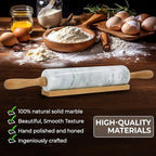 Nonstick Marble Rolling Pin with Wooden Handles and Wooden Resting Base-Ideal for Dough-Pastry Bread Tortillas and Pizza-Essential Baking and Kitchen Tool
