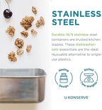 U Konserve Stainless Steel Rectangle Food Storage Bento Box Container, Leak Proof Silicone Lid Dishwasher Safe - Plastic Free, (25oz Clear)