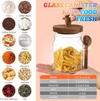 Glass Food Storage Jar with Lids Spoon Glass Coffee Canister Borosilicate Glass Food Containers for Ground Coffee Beans Nut Pasta Sugar Candy Spice Rice Tea (400ml/13.5oz-2 pcs-with spoon)