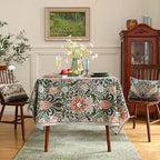 ISAENNE Designer Bohemian Linen Green Rectangular Tablecloth,Floral Indoor Table Cloth,Stain Resistant Decor Tablecloths for Dining Thanksgiving Kitchen Party Christmas,55"*87"-Naples