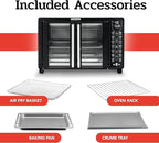 Gourmia Toaster Oven Air Fryer Combo 17 cooking presets 1700W french door digital air fryer oven 24L capacity accessories, convection rack, baking pan tray recipe book GTF7460,Large,Black