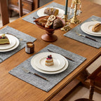 KXN Placemats Set of 4, Dual-Layer Thickened Faux Linen Table Mats, Heat Resistant & Wrinkle-Free, Machine Washable Cloth Place Mats for Kitchen Dining Indoor Outdoor (Light Grey)