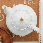 27oz White Porcelain Teapot with Gold Trim, Classic Ceramic Teapot for Loose Leaf Tea & Tea Bags, Elegant Small Teapots for Daily Use or Gifts