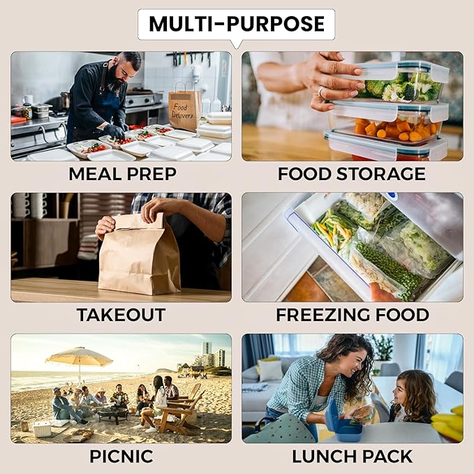 Klex 32 Oz, 50 Sets Meal Prep Containers with Airtight Lids, BPA Free, Reusable Plastic Food Container, 32 oz, Round, Black/Clear, 50 Sets