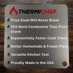 ThermiChef 16" by 16" Pizza Steel (3/8" Deluxe Thickness) - Multipurpose Cooking Steel for Ovens & Grills - Made in the USA
