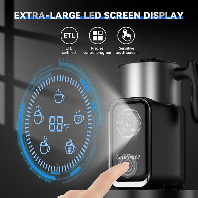 5-in-1 Milk Frother and Steamer, 21 oz Split Milk Frother, Removable Automatic Electric Milk Frother Dishwasher Safe, for Latte, Cappuccino, Hot and Cold Milk Froth, Chocolate Milk