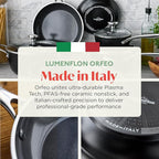 Orfeo 11” Nonstick Frying Pan, Made in Italy, Diamond Ceramic PFAS-Free Cookware, Induction Ready, Scratch Resistant, Laser-Fused Surface for Durability, Dishwasher Safe, Black