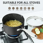 MICHELANGELO Hard Anodized Saucepan Set with Lids, Nonstick Saucepan with Pour Spouts & Strainer Lid for Easy Pour, Granite Derived Coating Sauce Pot Set - 1.5QT & 3QT Induction Sauce Pans