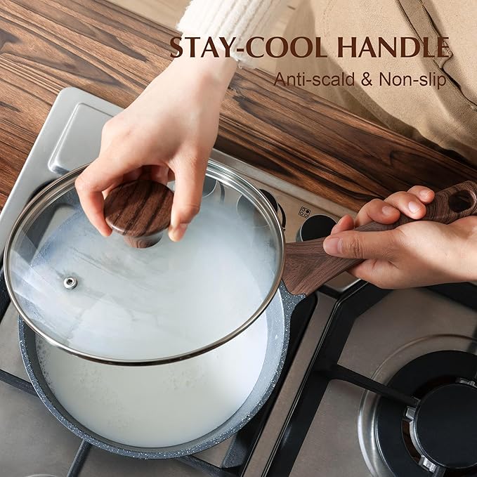 SENSARTE Nonstick Saucepan with Lid, 2.0 Quarts Small Pot with Swiss Granite Coating, Stay-cool Handle, Handy Sauce Pot Small Kitchen Cooking Pot, Induction Comptable, Free of Intentionally Added PFOA