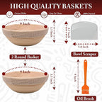 Banneton Bread Proofing Baskets - 2 Pcs 9 Inch Round Bread Proofing Baskets with liner, Plastic Scraper & Oil Brush | Ideal Gift for Bakers