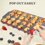Silicone Mini Muffin Pan with Metal Frame, Egg Bite Molds for Baking for Baking, Cupcake Pans 24 Regular Size, Muffin Tins Easy to Pop Nonstick Non Toxic Bakeware for Oven,Red