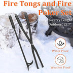 GARVIN Heavy Duty Fire Tongs & Poker Set, 27.7" Long-Handle Carbon Steel Log Grabber with Serrated Grip, Fire Tools Sets For Fire Pit & Fireplace, Wood Stoves, Campfires, Bonfires & BBQ Grills